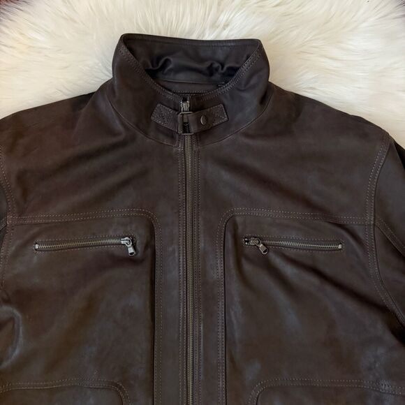 Roundtree & Yorke Brown Leather Jacket XXL Lamb Skin Pockets Zip Front Y2K Dress - Picture 4 of 13